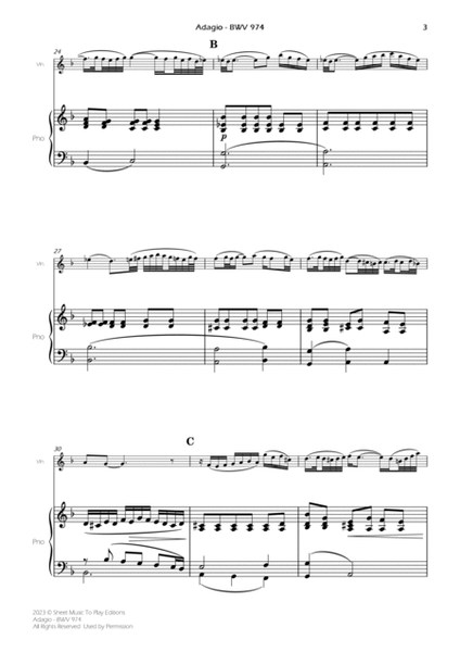 Adagio (BWV 974) - Violin and Piano (Full Score and Parts) image number null