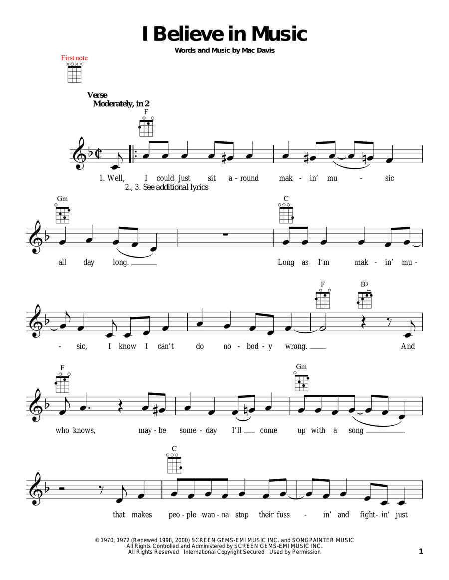 I Believe In Music I Believe In Music Ukulele scores gallery preview page 1