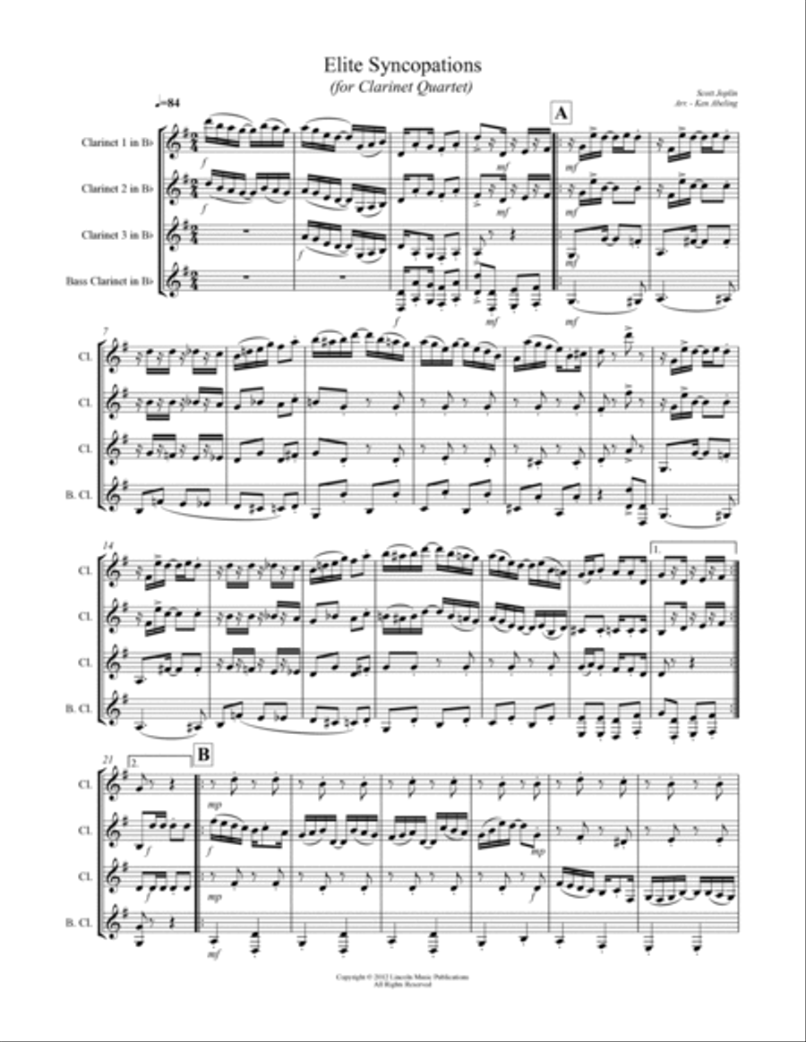 Joplin - “Elite Syncopations” (for Clarinet Quartet) Clarinet Quartet scores gallery preview page 2