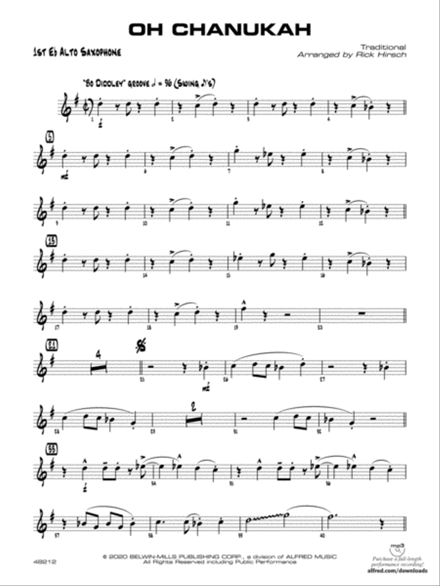 Oh Chanukah: E-flat Alto Saxophone Jazz Ensemble scores gallery preview page 1