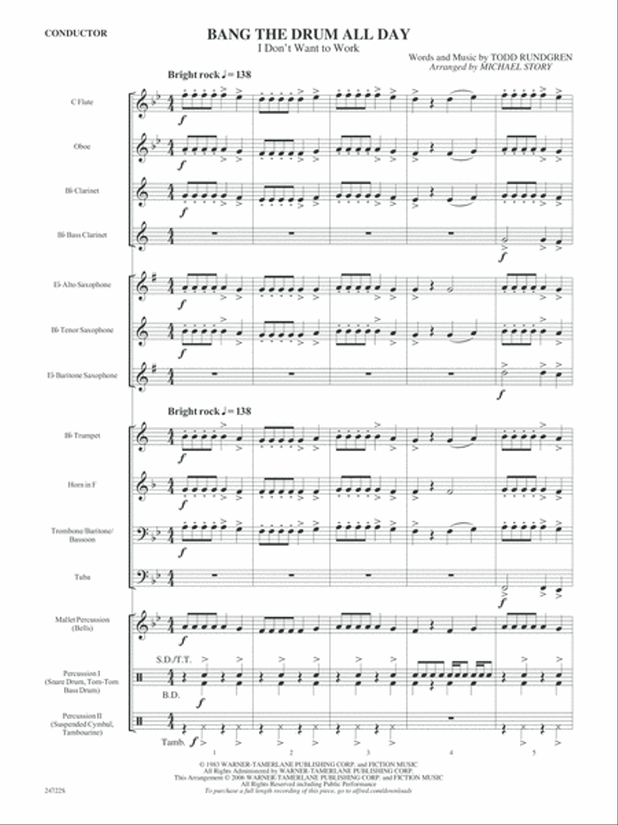 Bang the Drum All Day (I Don't Want to Work): Score Concert Band scores gallery preview page 3