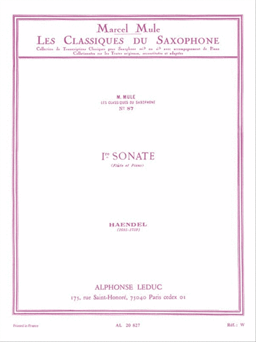Sonata No.1, Op.1 No.1a (classiques No.87) (saxophone-alto & P Saxophone scores gallery preview page 1