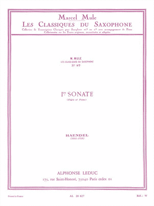Sonata No.1, Op.1 No.1a (classiques No.87) (saxophone-alto & P