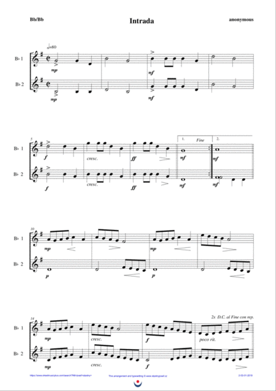 Intrada (easy brass duet Nb. 2 - Bb/Bb) Trumpet Duet scores gallery preview page 1