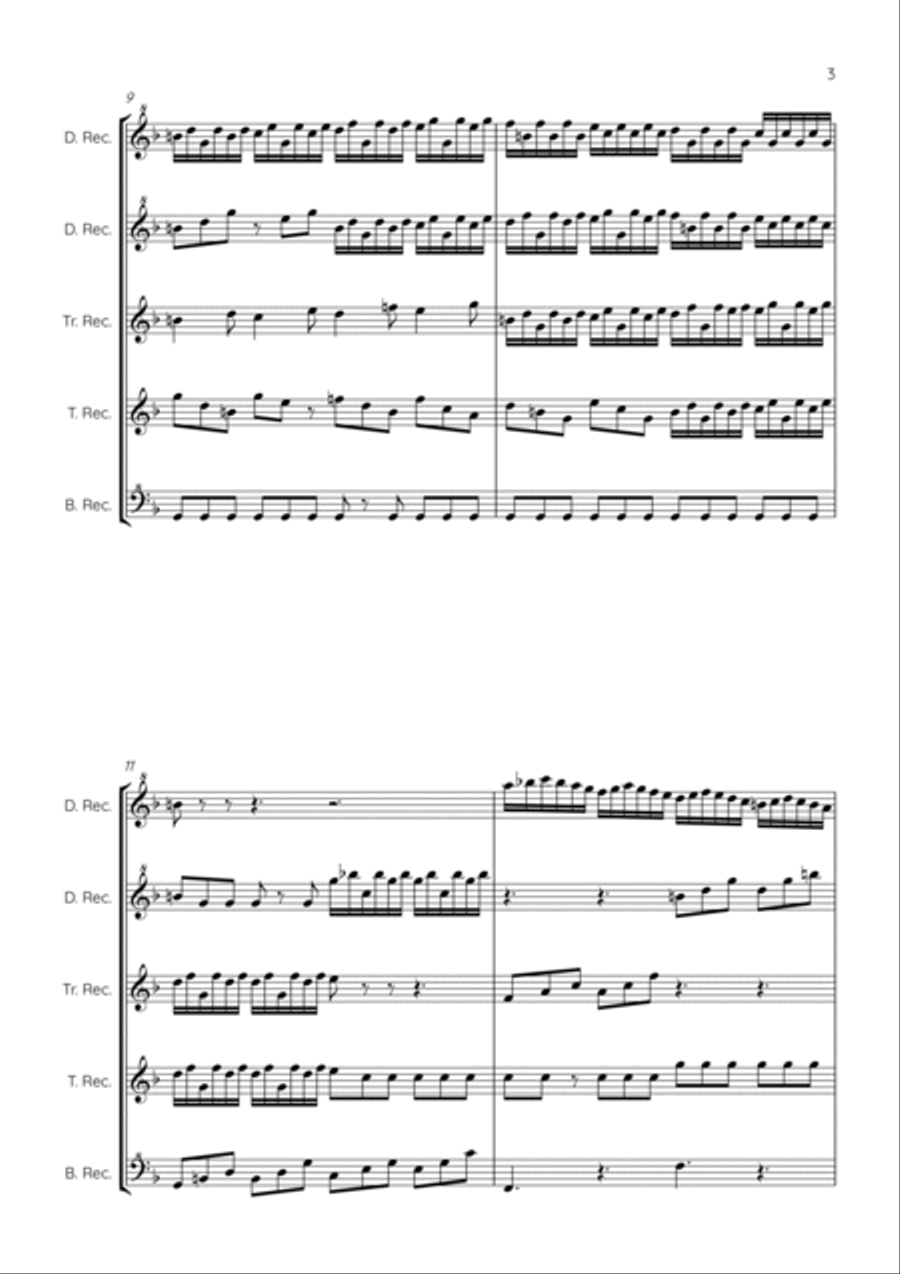 Brandenburg Concerto No.3, 2nd & 3rd movements - recorder quintet Soprano Recorder scores gallery preview page 5