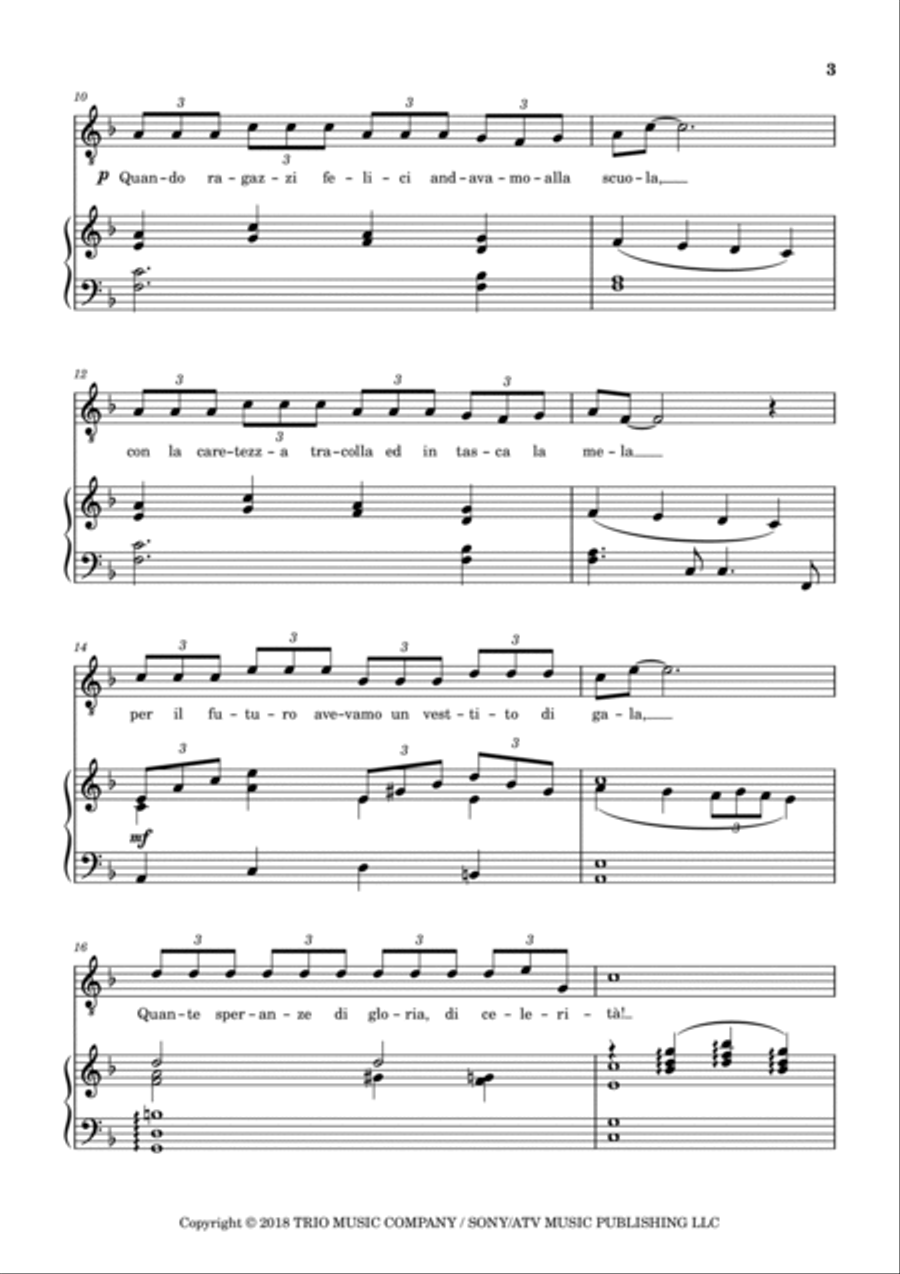 Addio Sogni Di Gloria Tenor Voice scores gallery preview page 3