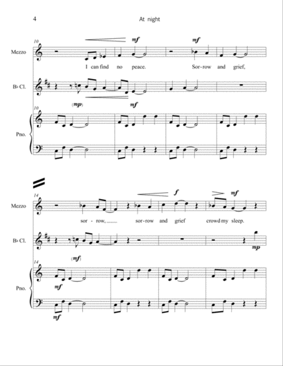At Night - for mezzo, clarinet & piano Piano, Vocal, Guitar scores gallery preview page 4