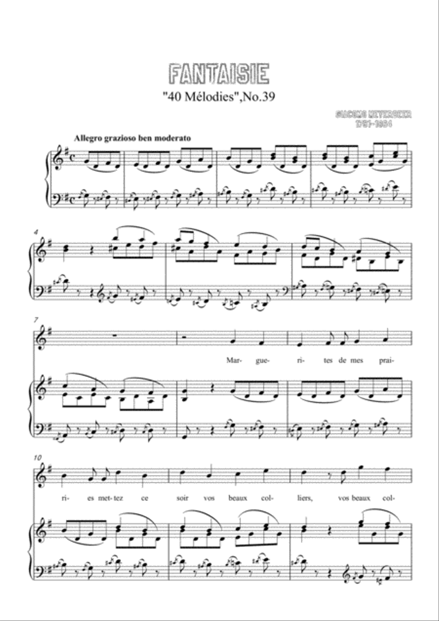 Meyerbeer-Fantaisie in G Major,for Voice and Piano Voice Solo scores gallery preview page 3