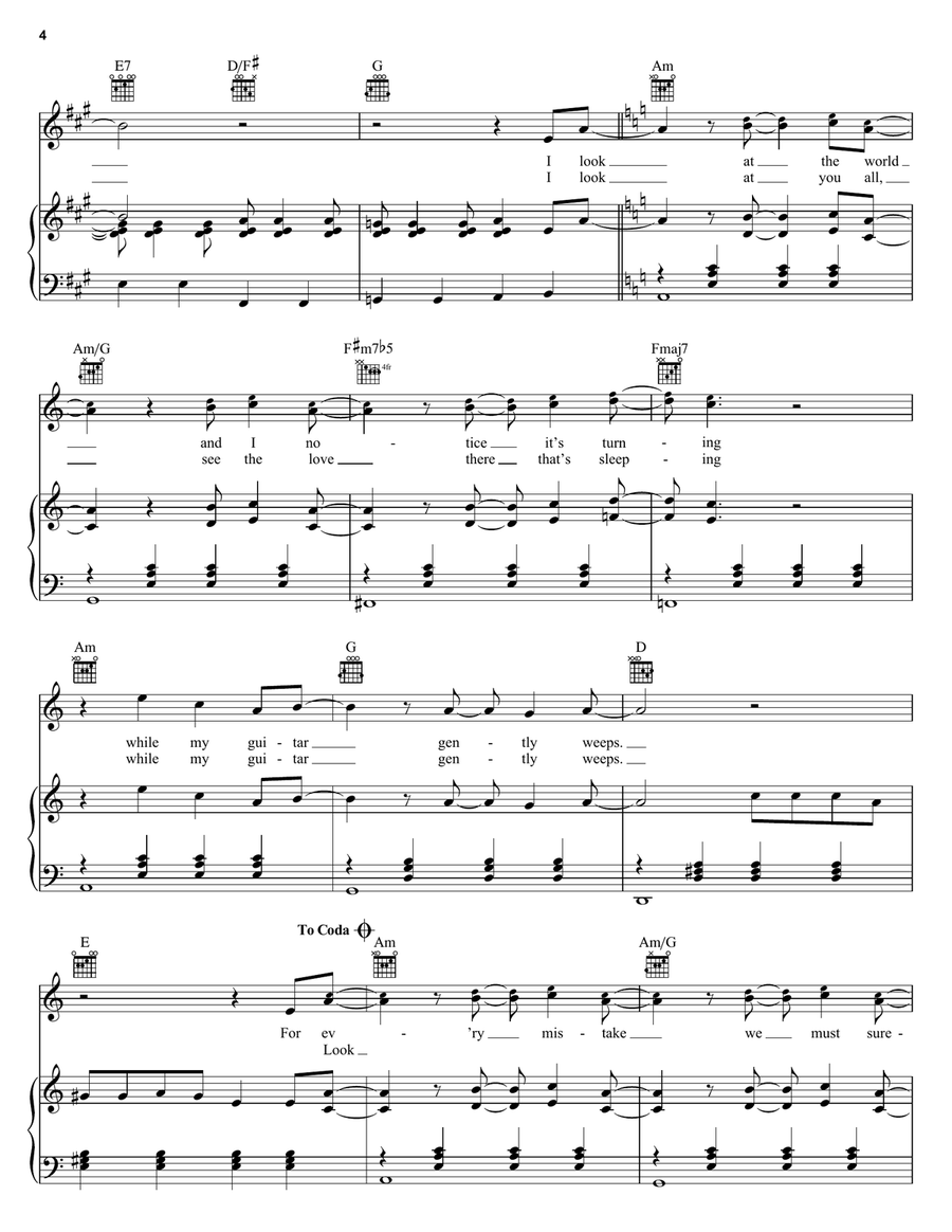 While My Guitar Gently Weeps Piano, Vocal, Guitar scores gallery preview page 4