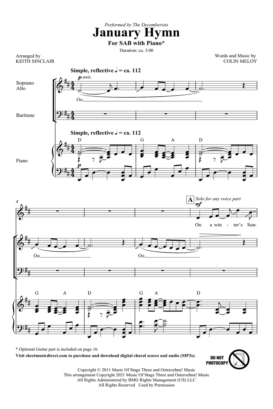 January Hymn (arr. Keith Sinclair) 3-Part scores gallery preview page 1