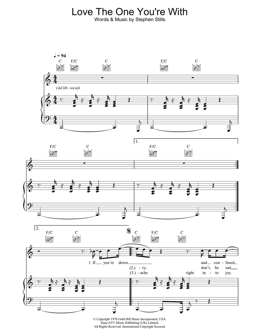 Love The One You're With Piano, Vocal, Guitar scores gallery preview page 1