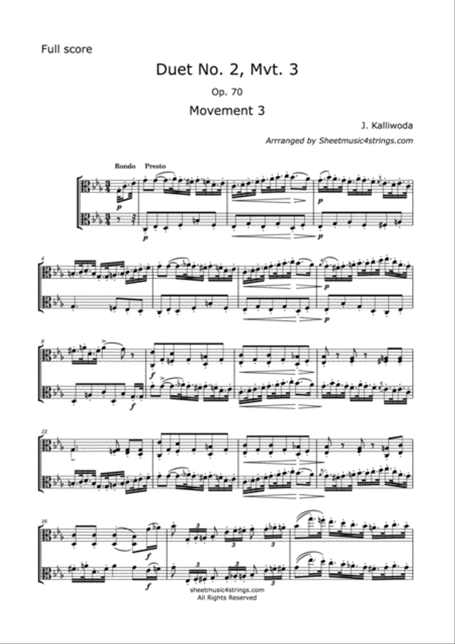 Kalliwoda, J. - Duet No.2, Mvt. 3, Op. 70 for Two Violas String Duet scores gallery preview page 1