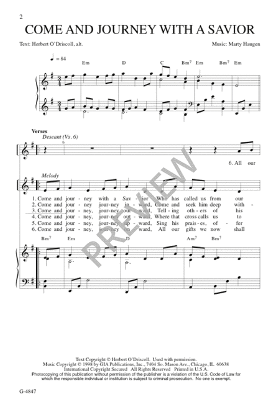 Come and Journey with a Savior 4-Part scores gallery preview page 1