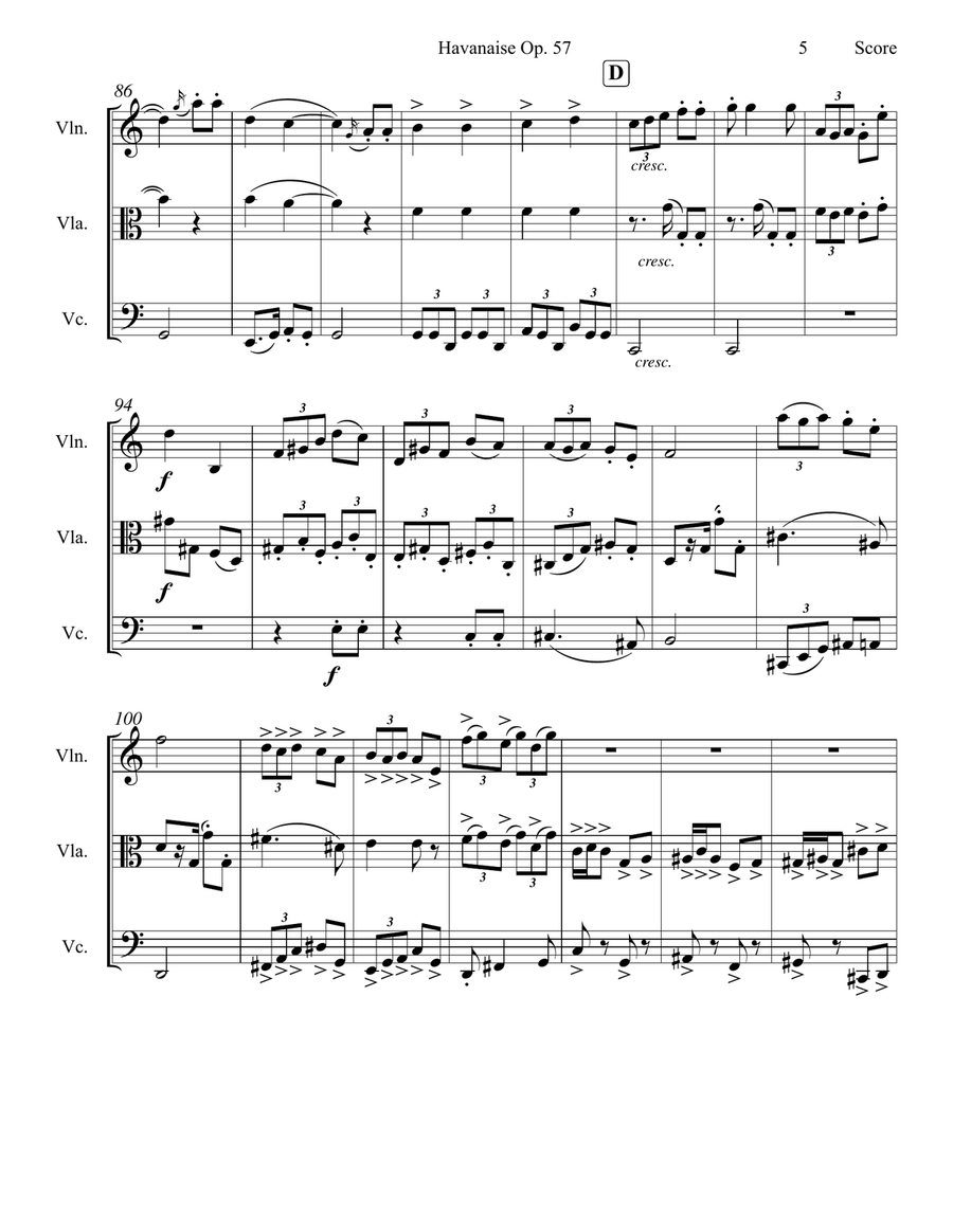 Cecile Chaminade - Havanaise (Tango) for String Trio String Trio scores gallery preview page 6