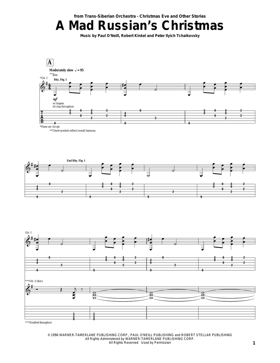 A Mad Russian's Christmas Guitar Tablature scores gallery preview page 1
