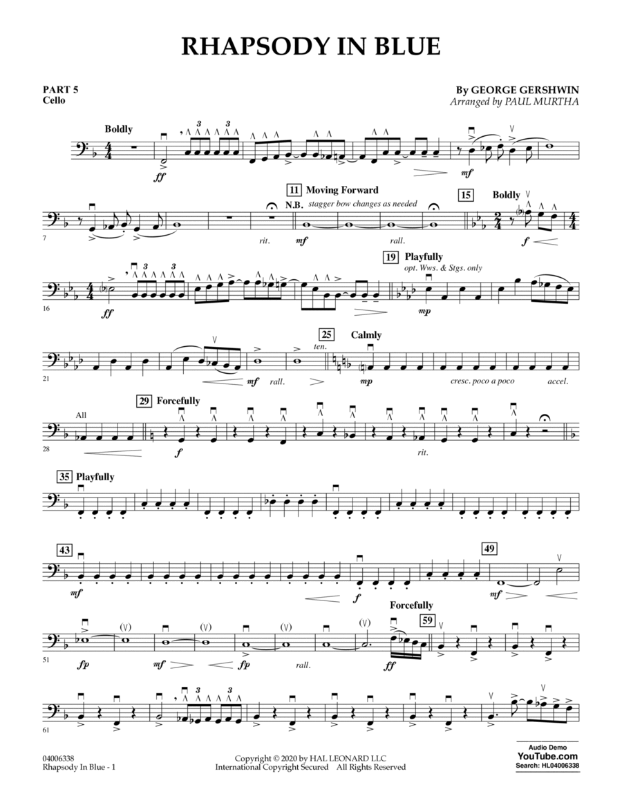 Rhapsody in Blue (arr. Paul Murtha) - Pt.5 - Cello