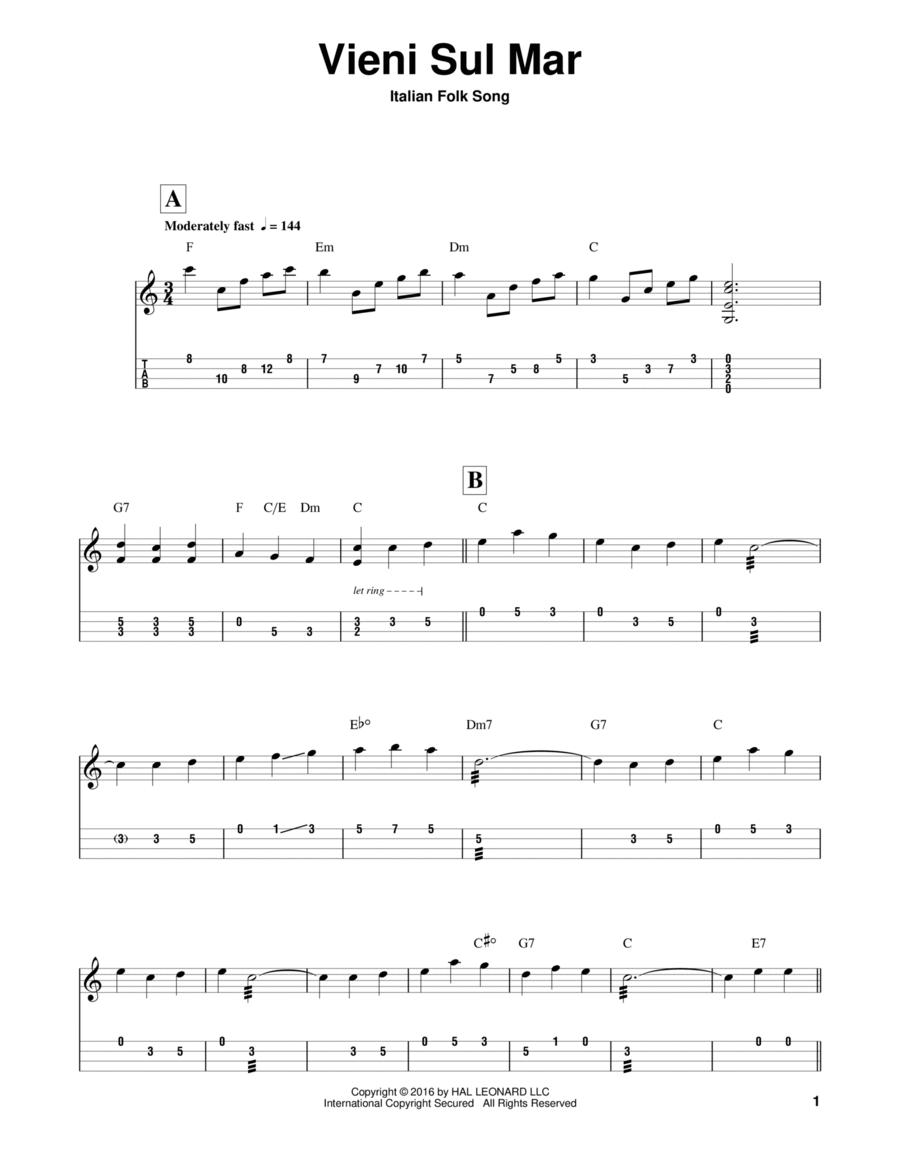 Vieni Sul Mar Mandolin scores gallery preview page 1