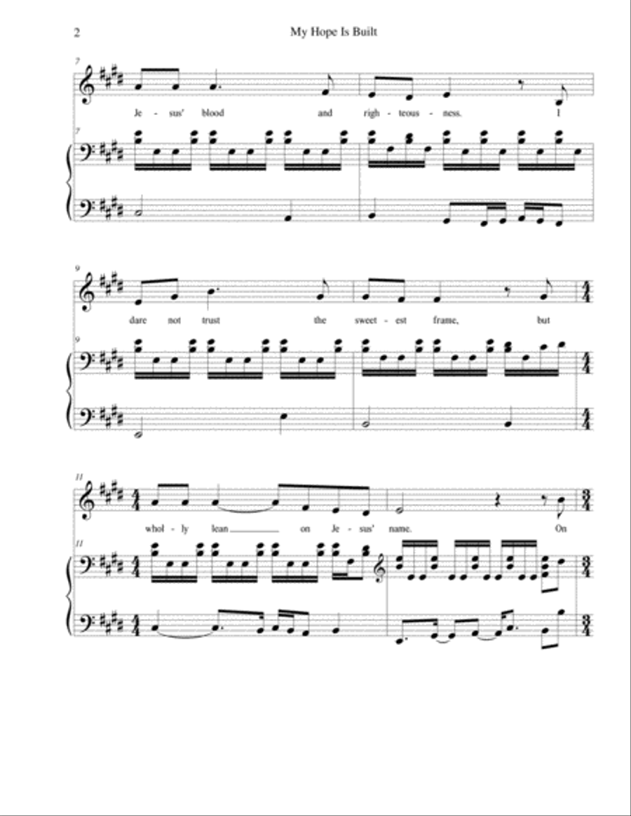 My Hope Is Built on Nothing Less (SOLID ROCK), Medium Voice, arr. Brenda Portman Medium Voice scores gallery preview page 2