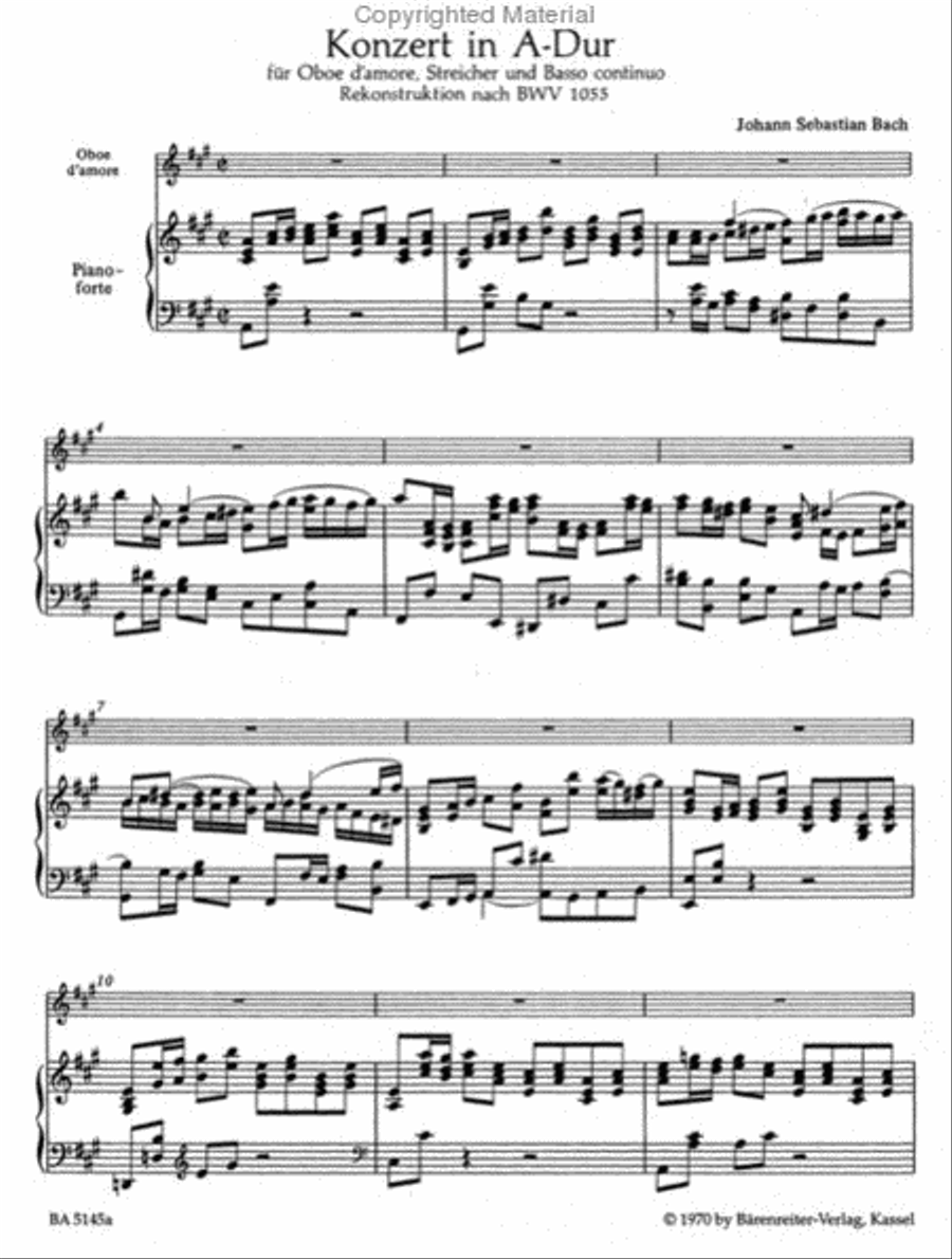 Concerto for Oboe d'amore (Oboe), Strings and Basso continuo in A major Piano scores gallery preview page 2