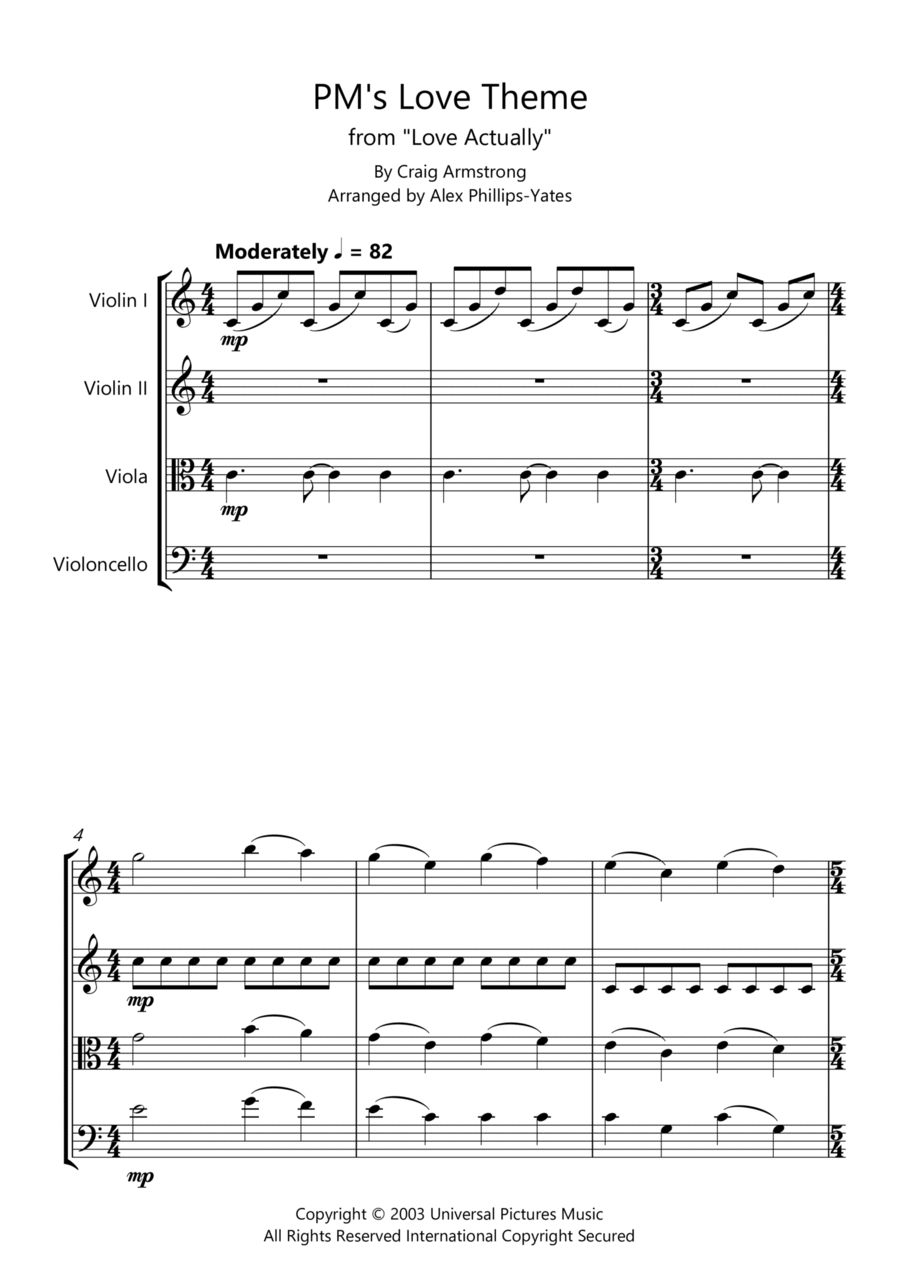 Pm's Love Theme String Quartet scores gallery preview page 1