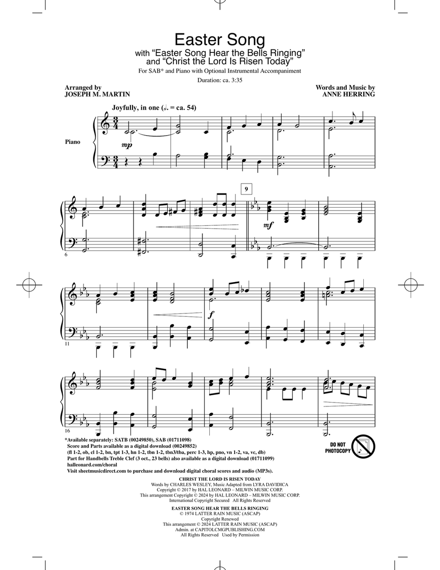 Easter Song Hear The Bells Ringing (arr. Joseph M. Martin) 3-Part scores gallery preview page 1