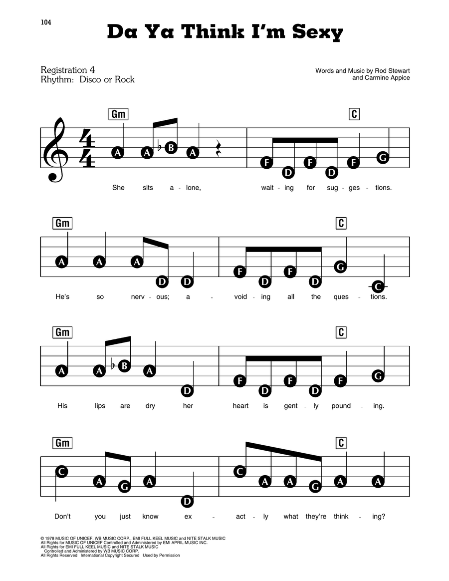 Da Ya Think I'm Sexy Electronic Keyboard scores gallery preview page 1