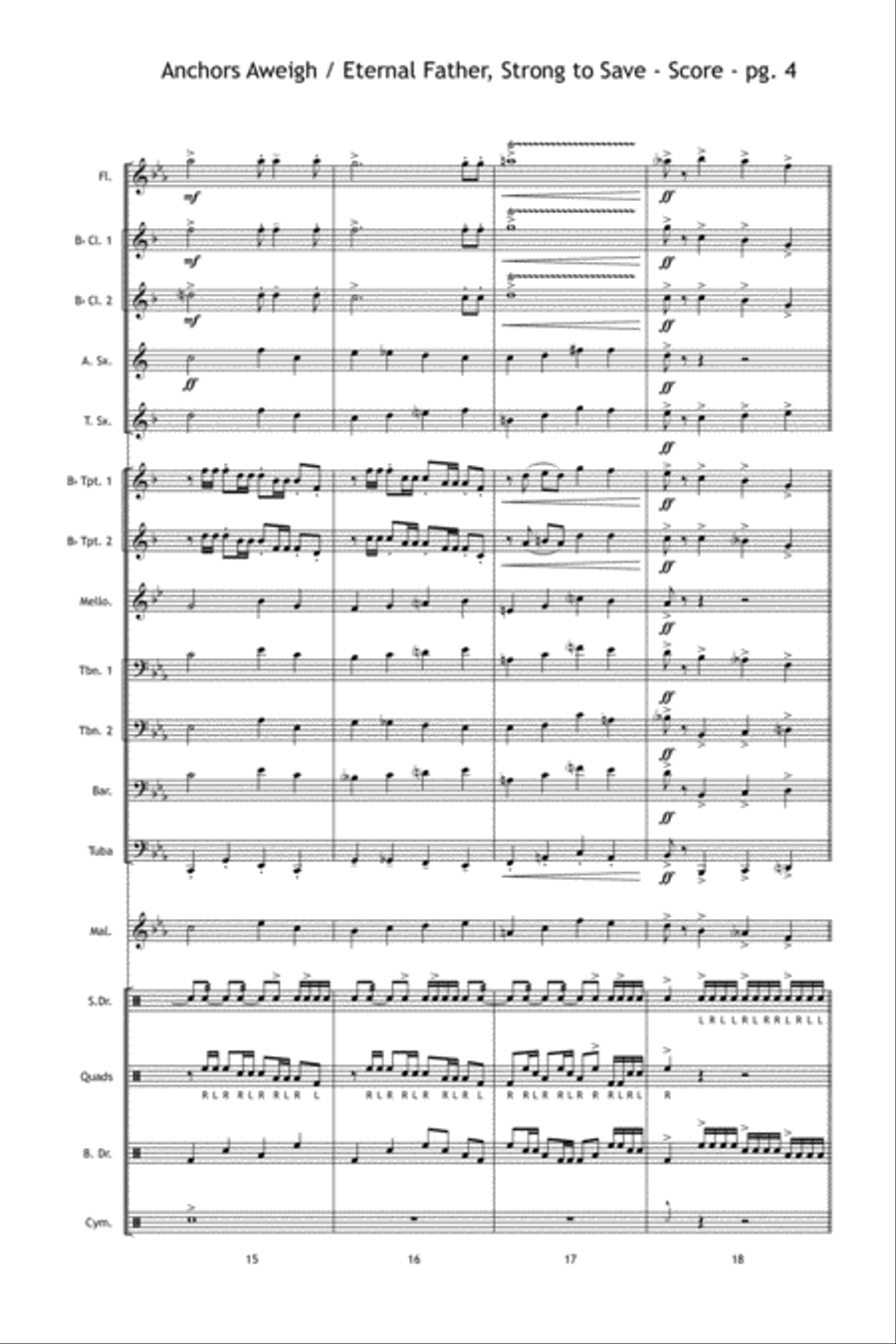 Anchors Aweigh / Eternal Father, Strong to Save Marching Band scores gallery preview page 5