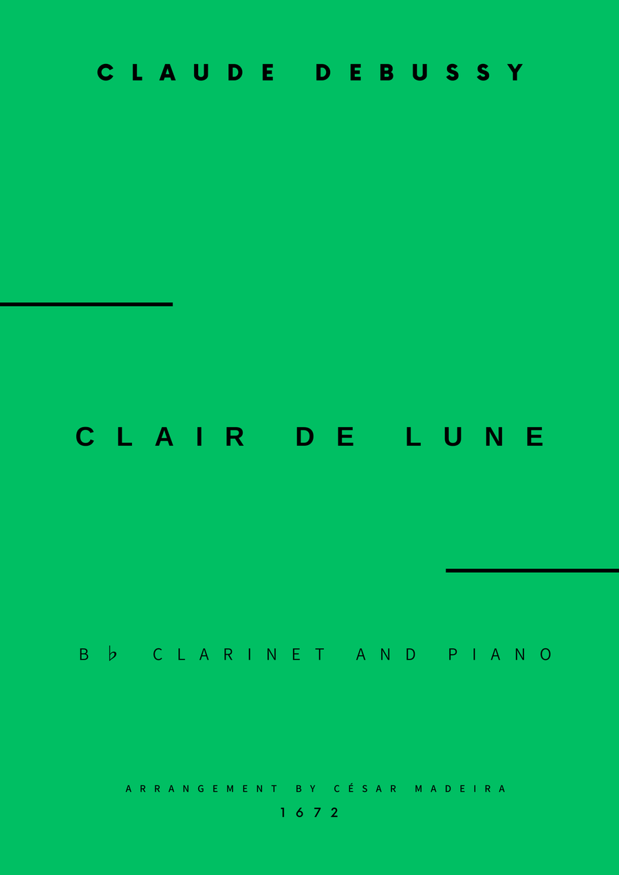 Clair de Lune by Debussy - Bb Clarinet and Piano (Full Score and Parts) B-Flat Clarinet scores gallery preview page 1