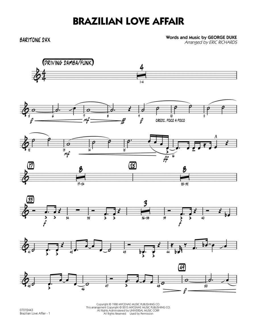 Brazilian Love Affair - Baritone Sax Baritone Saxophone scores gallery preview page 1