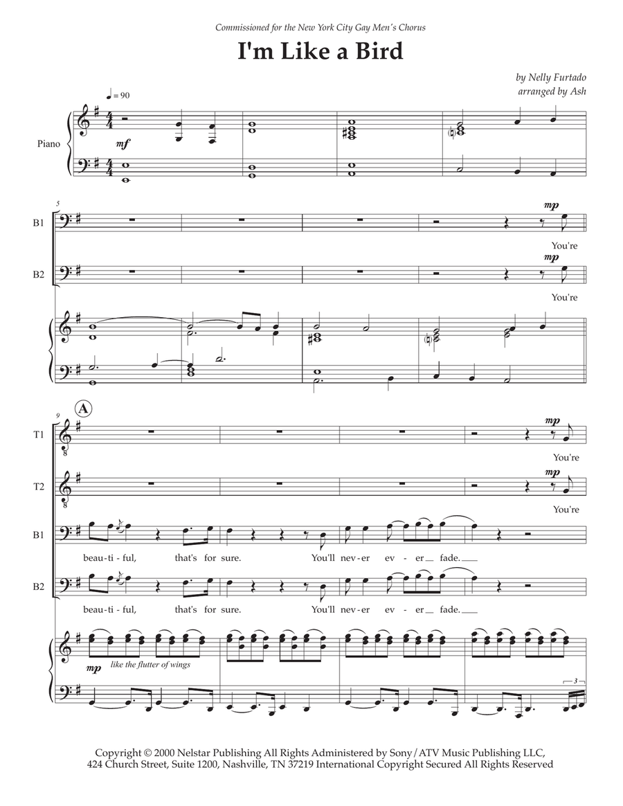 I'm Like A Bird TTBB scores gallery preview page 1