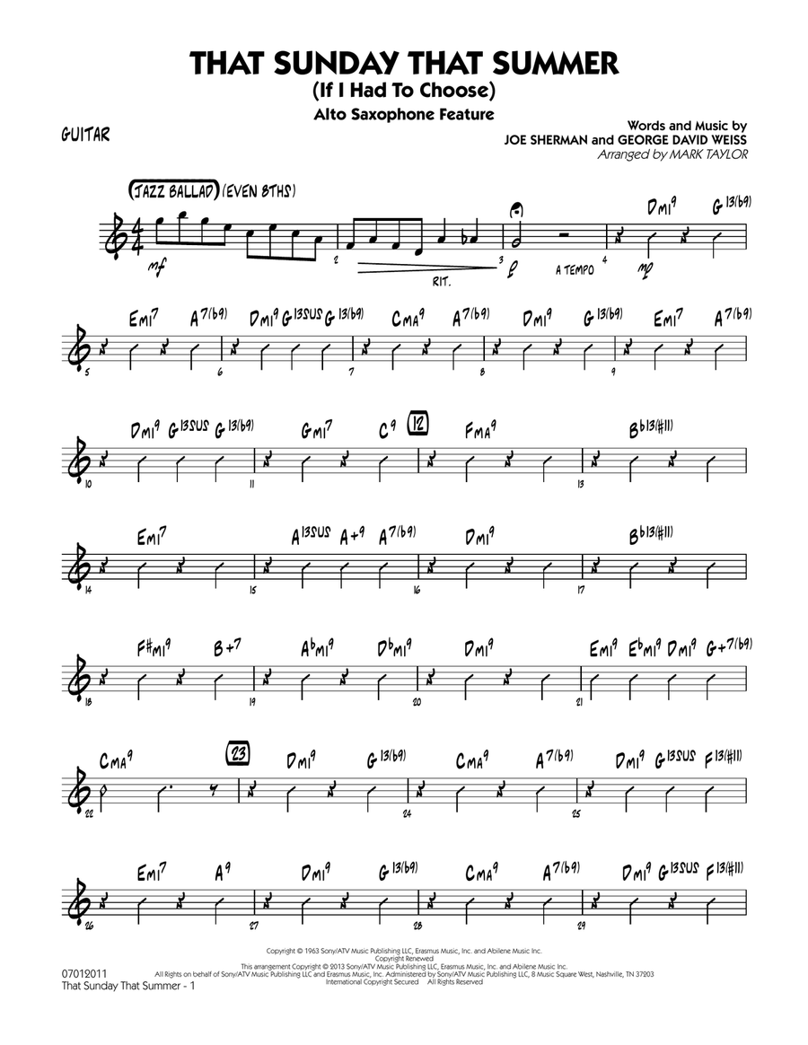 That Sunday That Summer (If I Had to Choose) - Guitar Jazz Ensemble scores gallery preview page 1