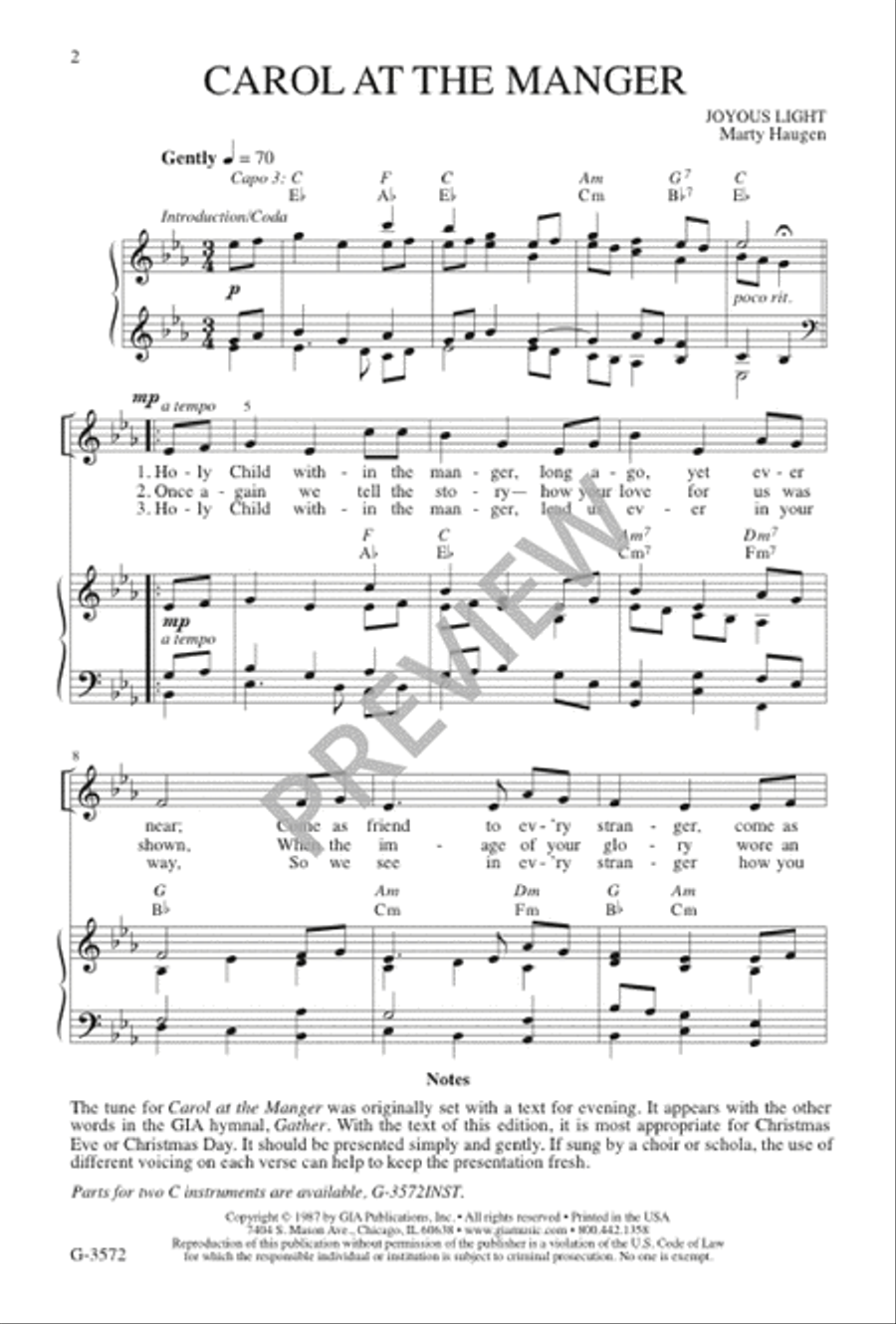 Carol at the Manger Unison Choir scores gallery preview page 3