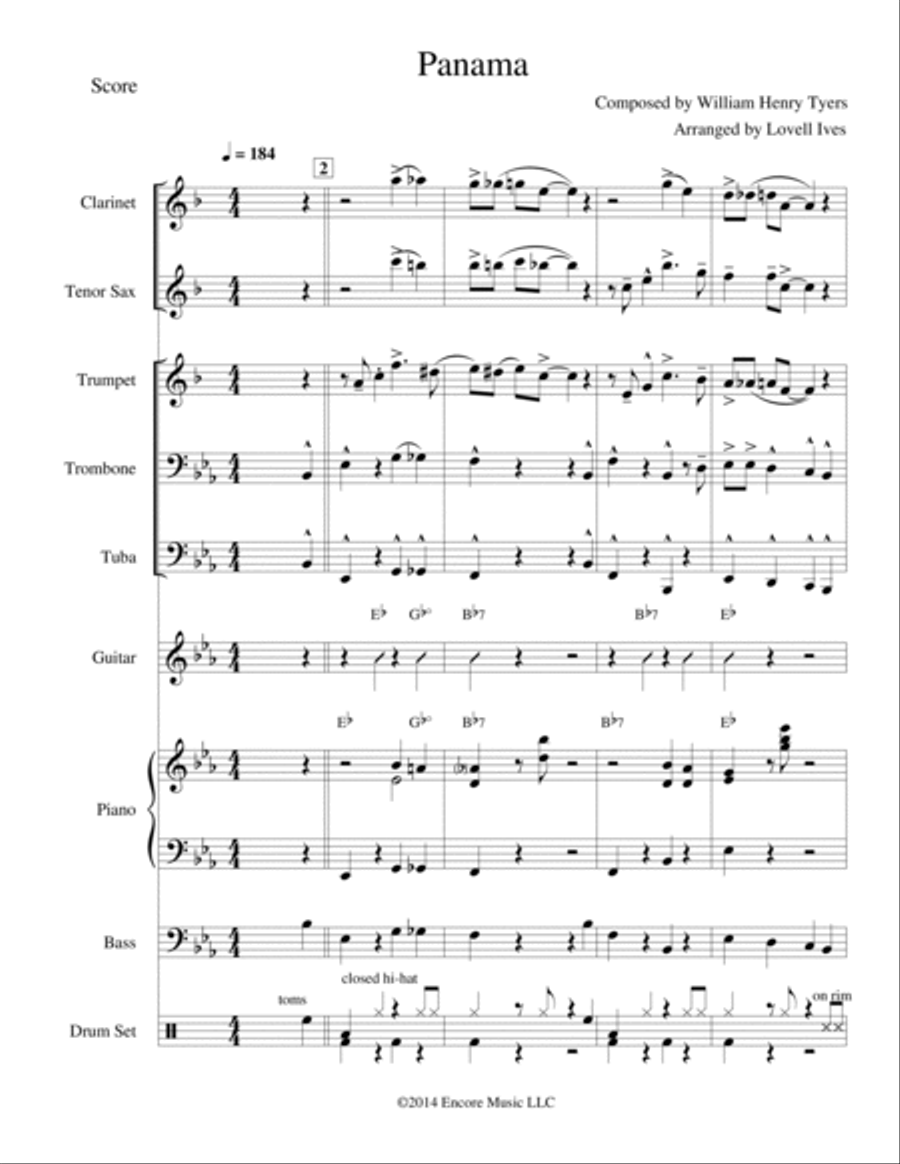 Panama for Dixieland Combo by William Henry Tyers Jazz Ensemble scores gallery preview page 2