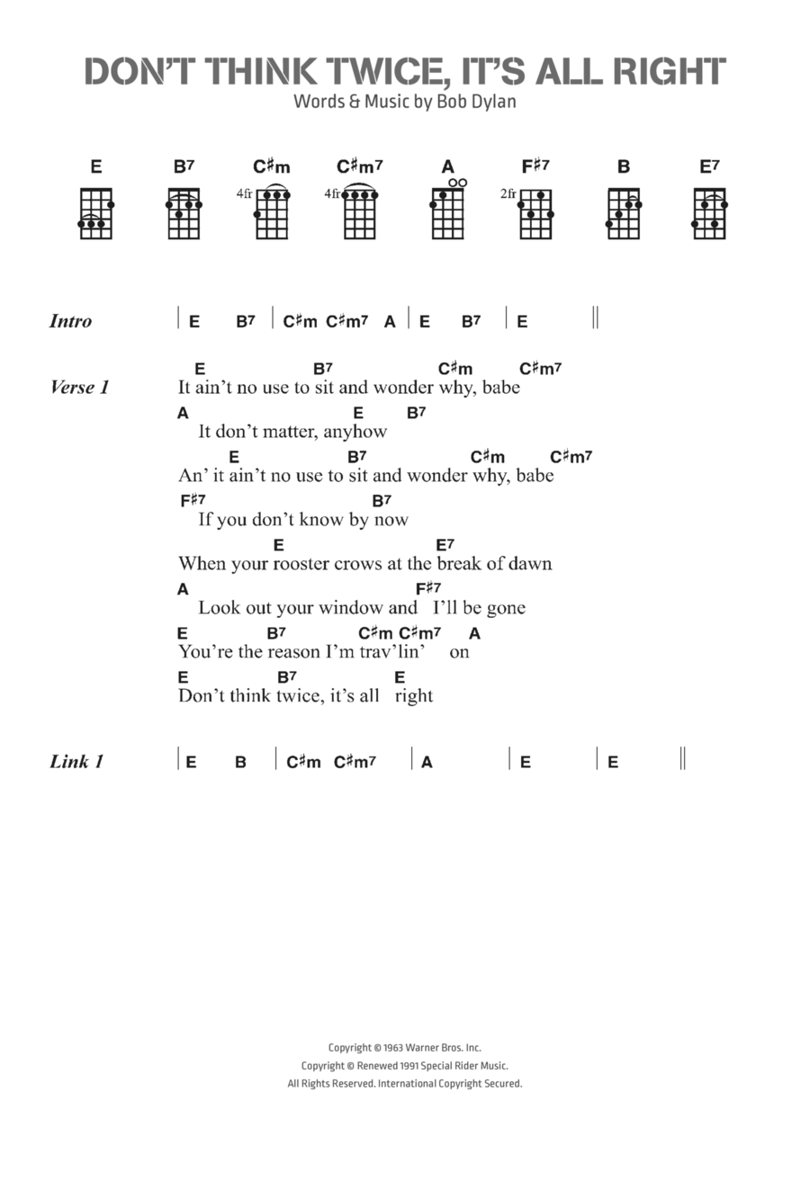 Don't Think Twice, It's All Right Ukulele scores gallery preview page 1