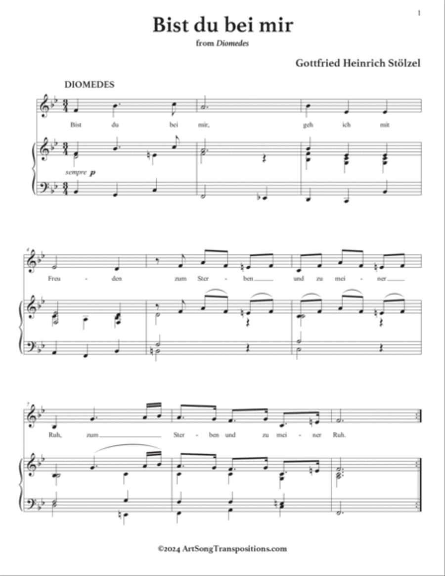 STÖLZEL: Bist du bei mir (transposed to B-flat major) Voice scores gallery preview page 2