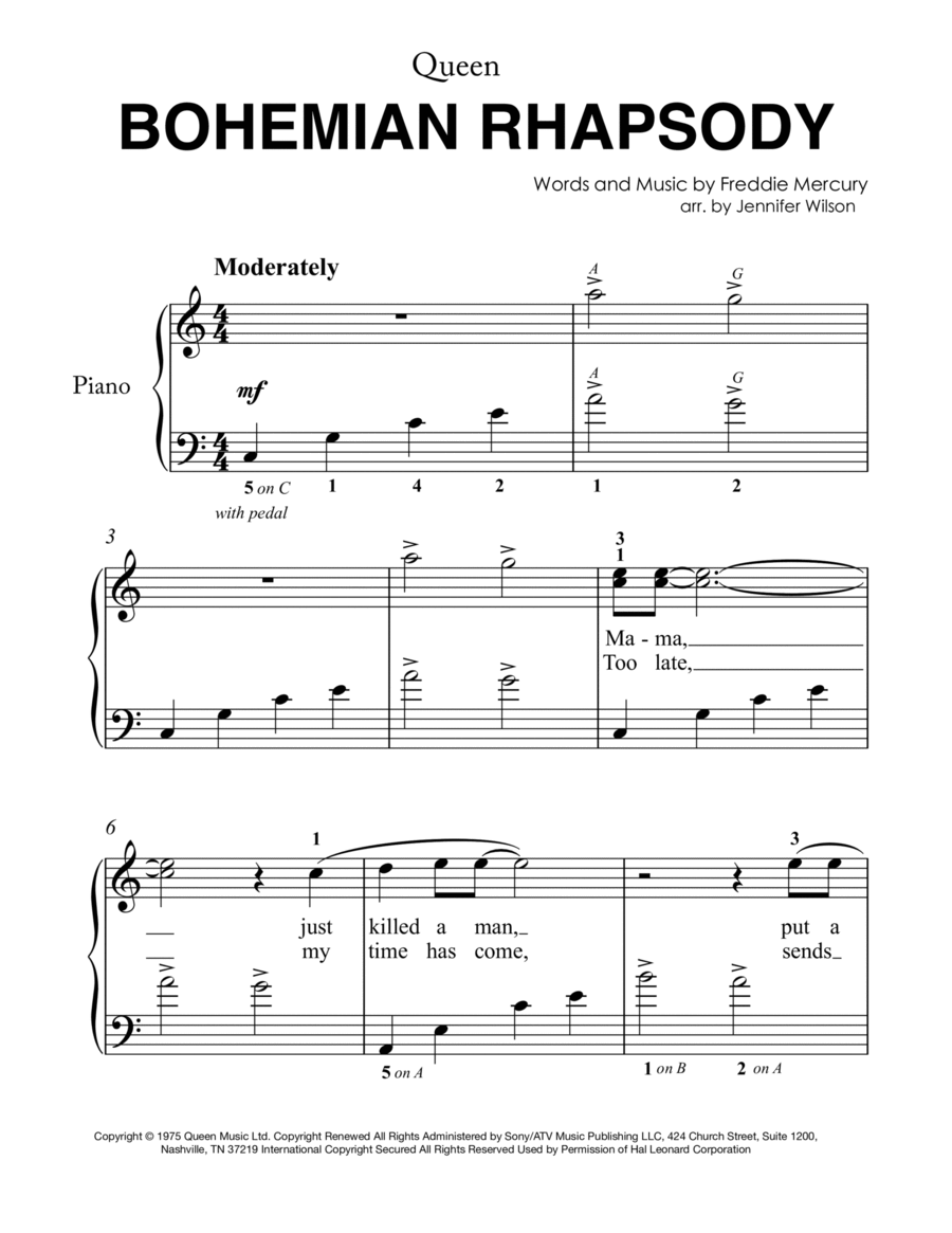 Bohemian Rhapsody Easy Piano scores gallery preview page 1