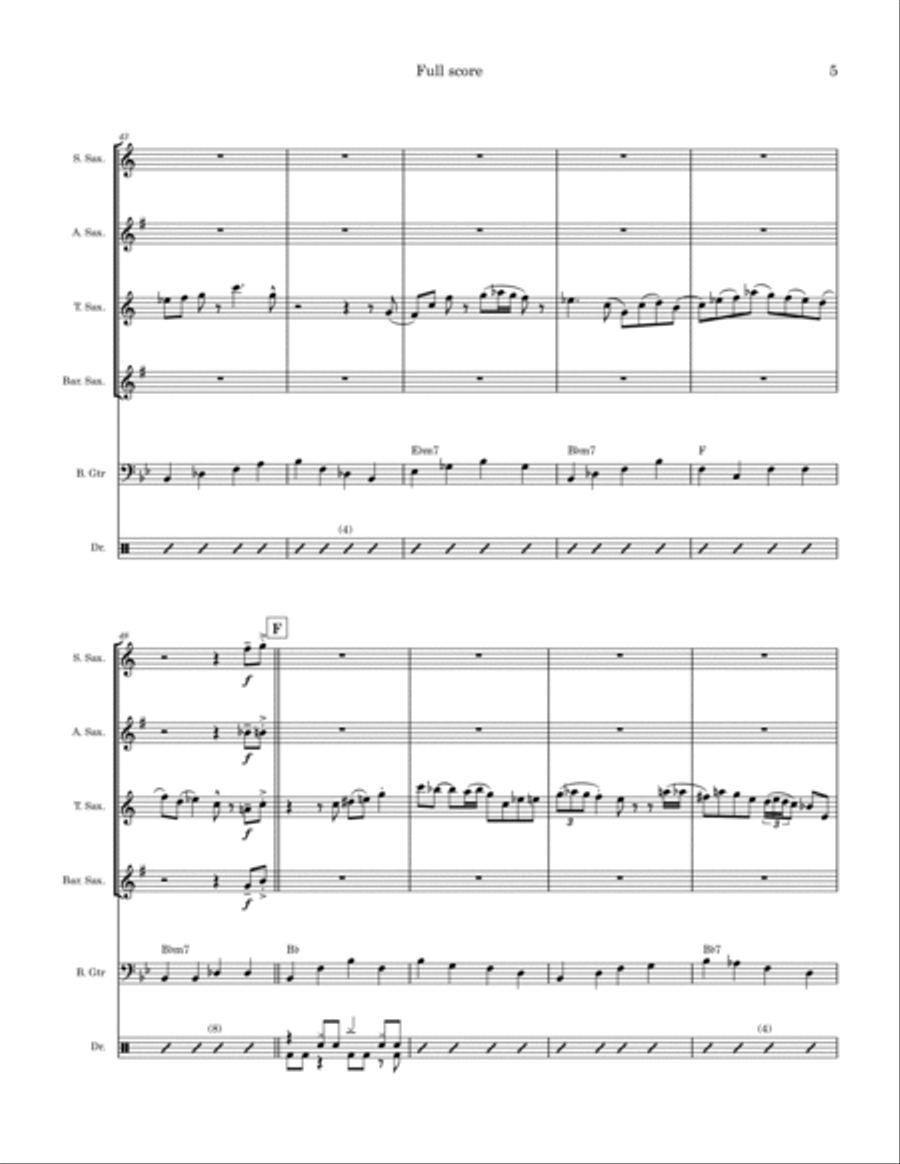 Hawaiian War Chant (ta-hu-wa-hu-wai) Saxophone Quartet scores gallery preview page 5