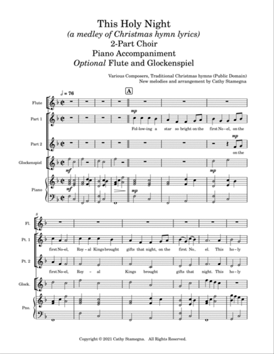 This Holy Night (2-Part Choir), Piano Accompaniment, Optional Flute and Glockenspiel 2-Part scores gallery preview page 3