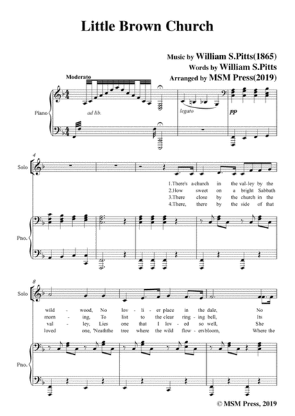 William S. Pitts-Little Brown Church,in F Major,for Voice and Piano image number null