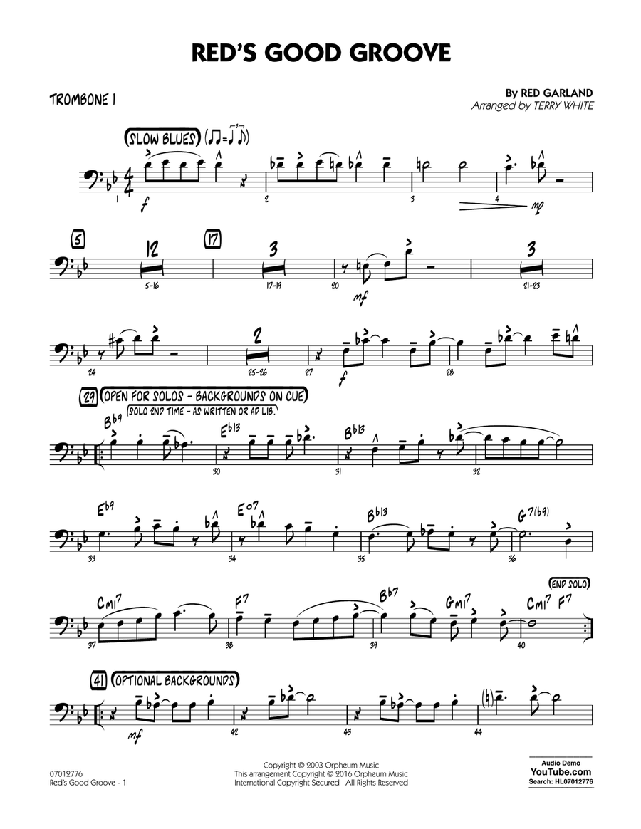 Red's Good Groove - Trombone 1 Jazz Ensemble scores gallery preview page 1