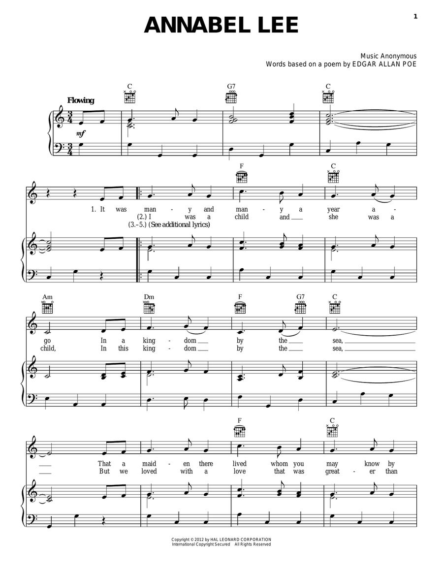 Annabel Lee Piano, Vocal, Guitar scores gallery preview page 1