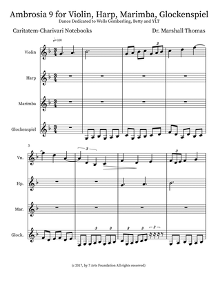 Book cover for Ambrosia 9 for Violin, Harp, Marimba, Glockenspiel