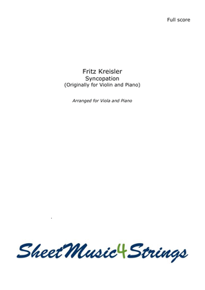 Book cover for Kreisler, F. - Syncopation, Arranged for Viola and Piano