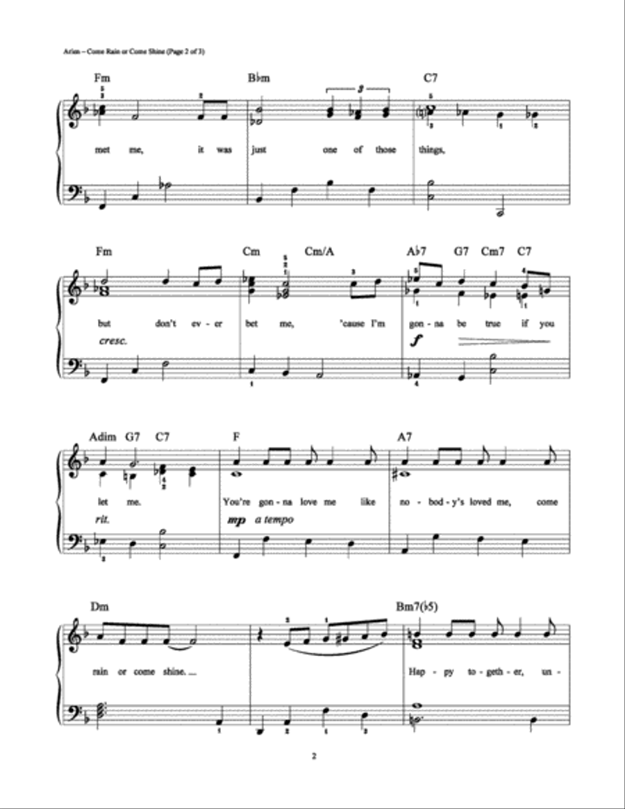 Come Rain or Come Shine Easy Piano scores gallery preview page 2
