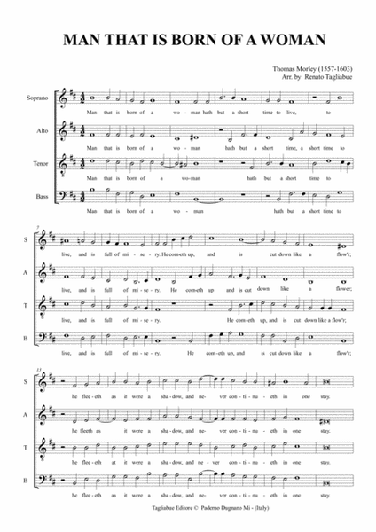 MAN THAT IS BORN OF A WOMAN - MORLEY - For SATB Choir image number null