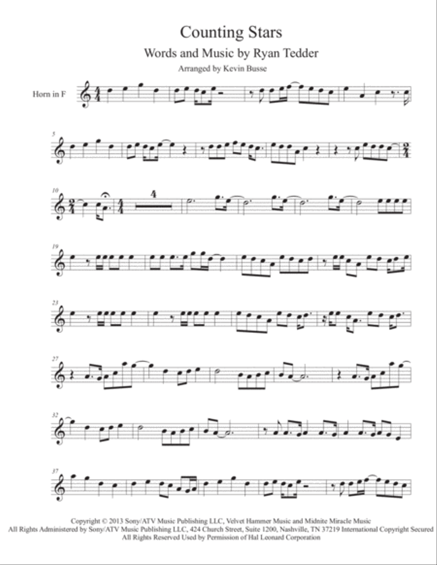 Counting Stars Horn Solo scores gallery preview page 1