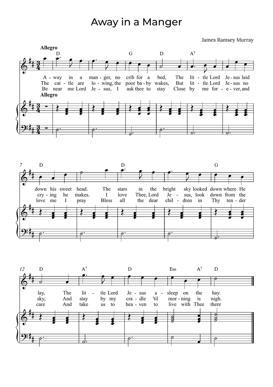 Away in a Manger - Soprano with chords in D image number null