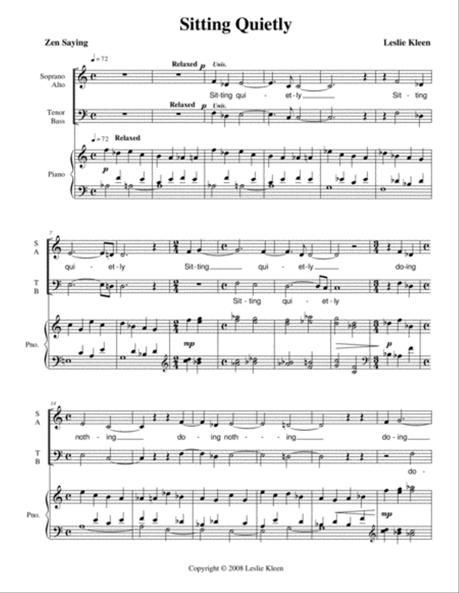 Sitting Quietly for SATB and piano 4-Part scores gallery preview page 2