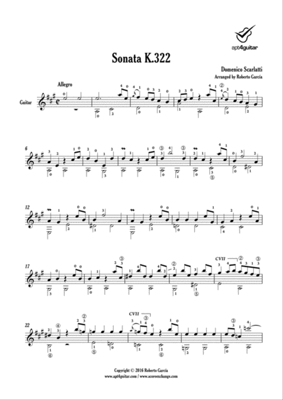 Sonata K.322 Classical Guitar scores gallery preview page 2
