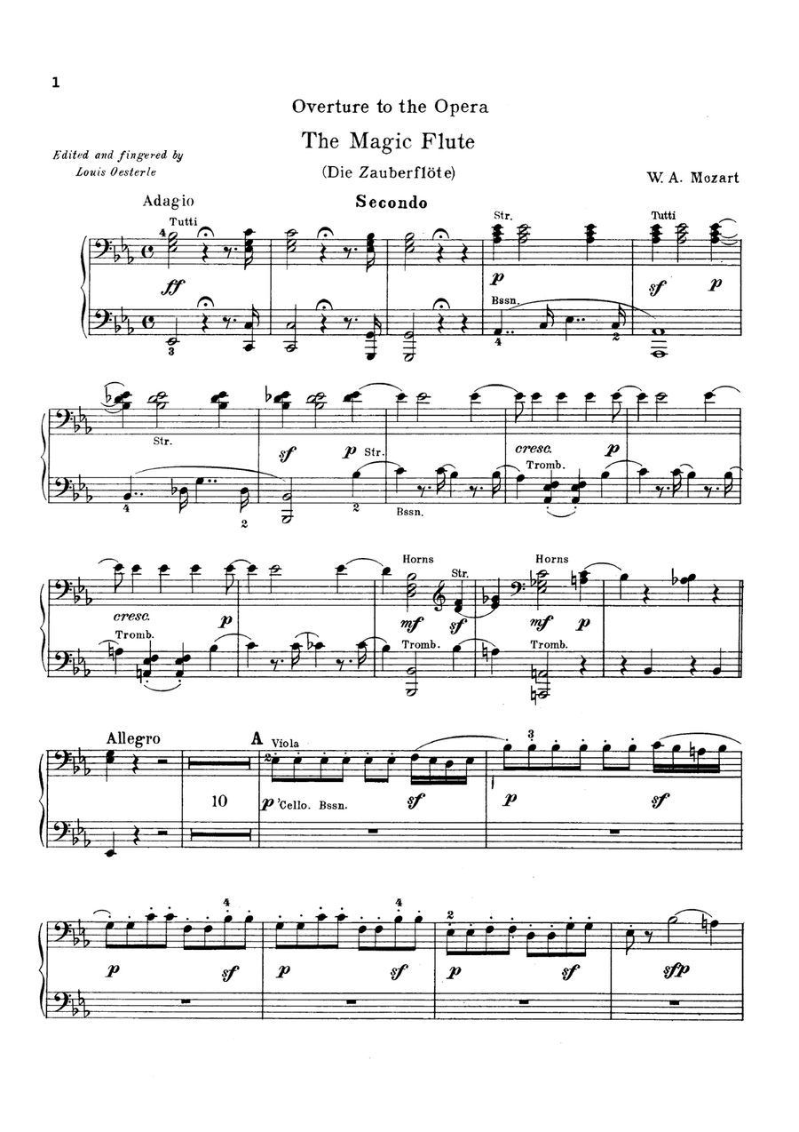 Mozart The Magic Flute                   Overture, for piano duet(1 piano, 4 hands), PM802